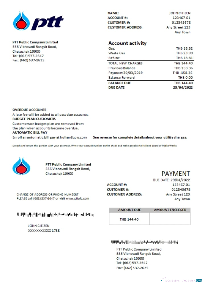 download download Thailand PTT gas utility bill template in Word and PDF format PDF template PDF template